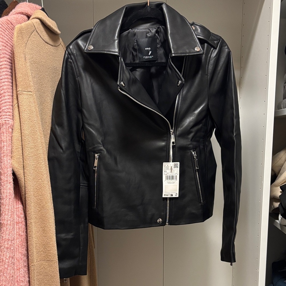 Mango Black Faux Leather Moto Jacket, new with tags